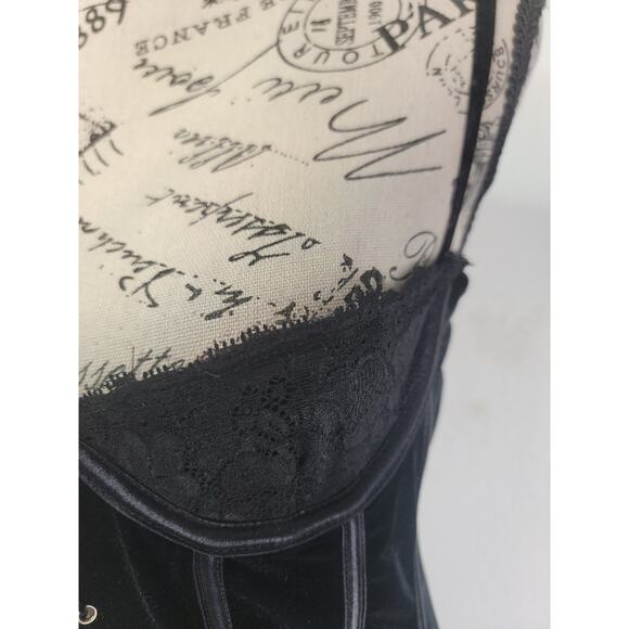 Escante Lingerie Corset Dress SZ Small Velvet Bustier Black Garters - Picture 5 of 10